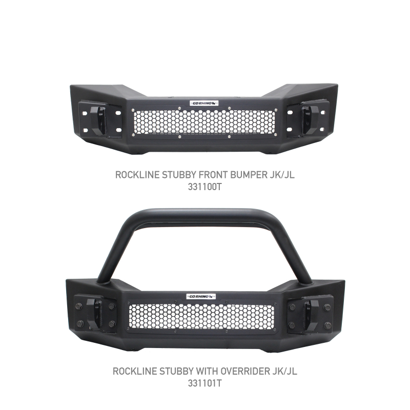 Jeep Wrangler Bumper - Front - Go Rhino - Rockline Front Stubby with Overrider - Textured Black - `07-`20